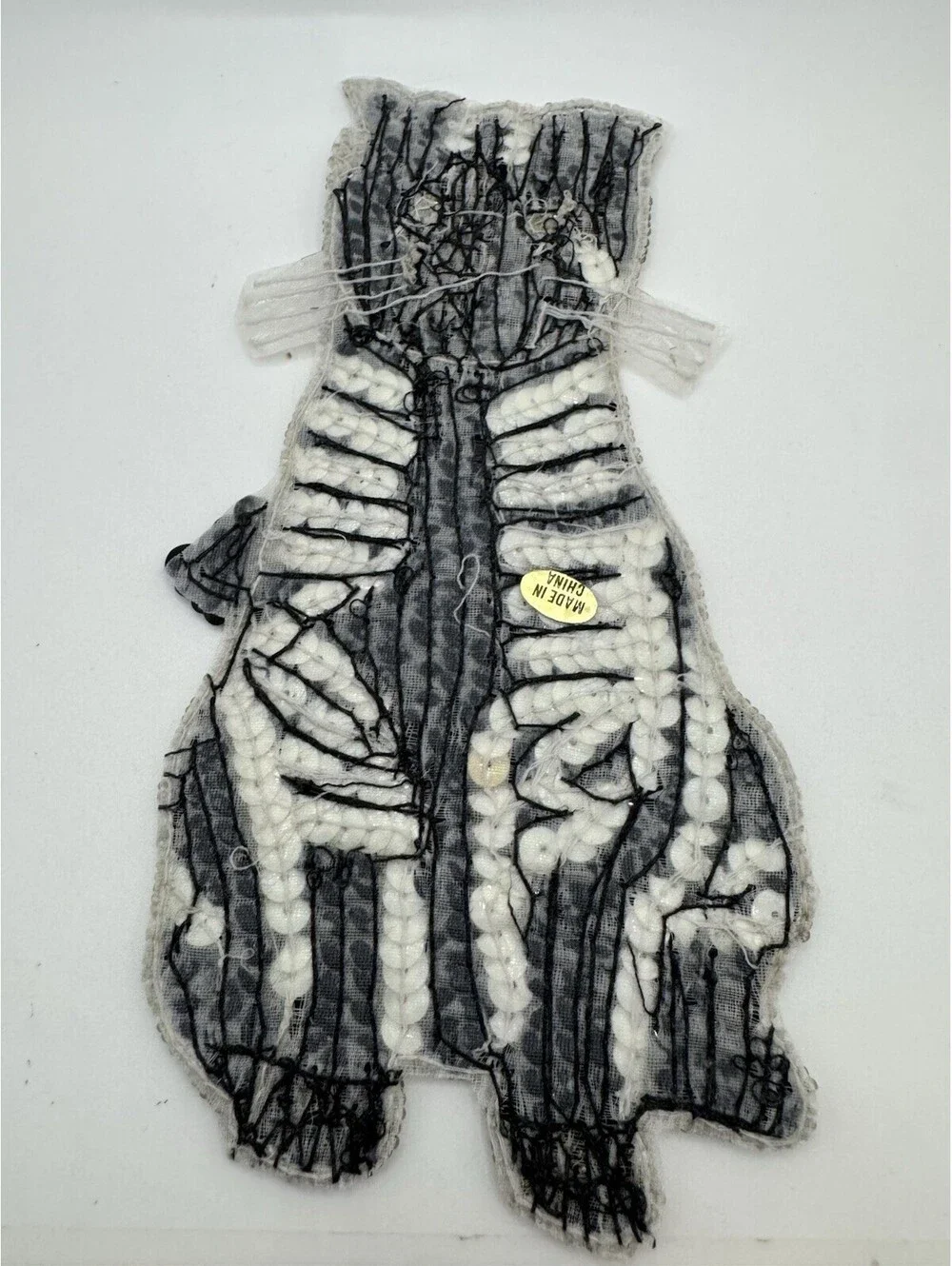Sequined & Beaded Black And White Cat Sew On Patch NOS